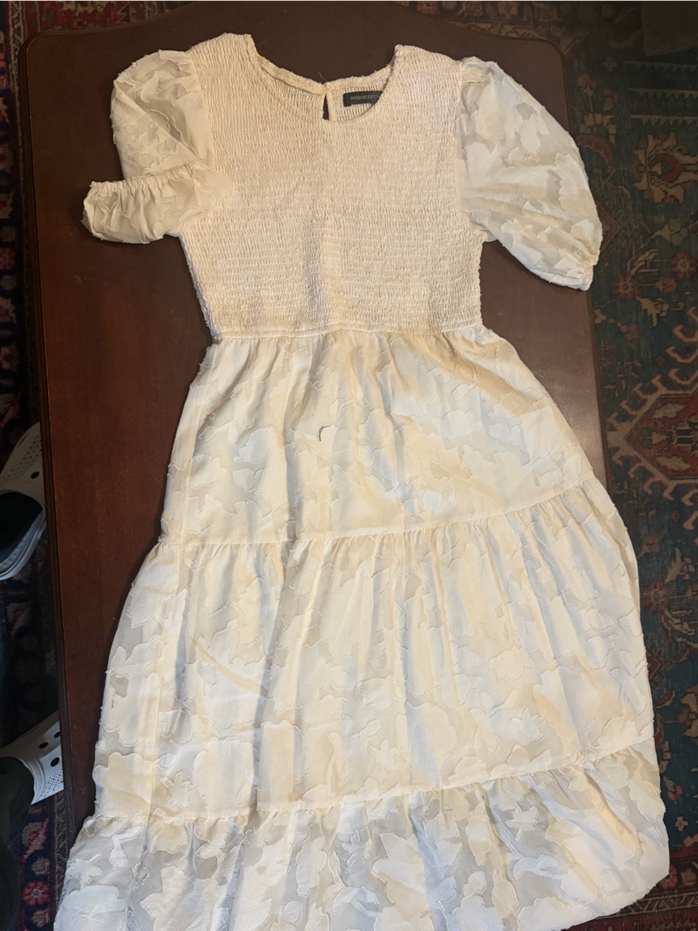 Cream Smocked Bodice Maxi Dress with Puff Sleeves